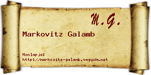 Markovitz Galamb névjegykártya